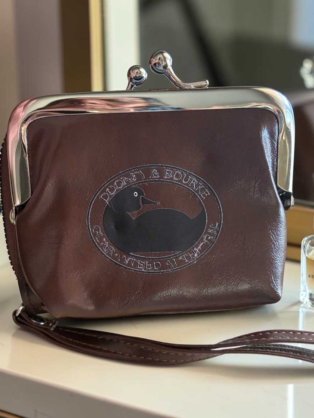 Dooney & Bourke Brown Leather Kiss-Lock Wristlet Coin Purse